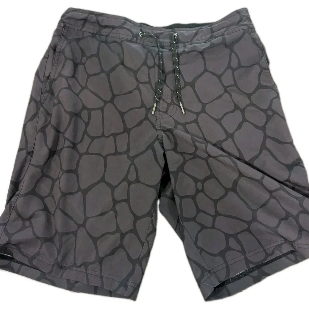 Fair Harbor 2-1 Lined Swim Trunks Shorts Men M Black Print 9